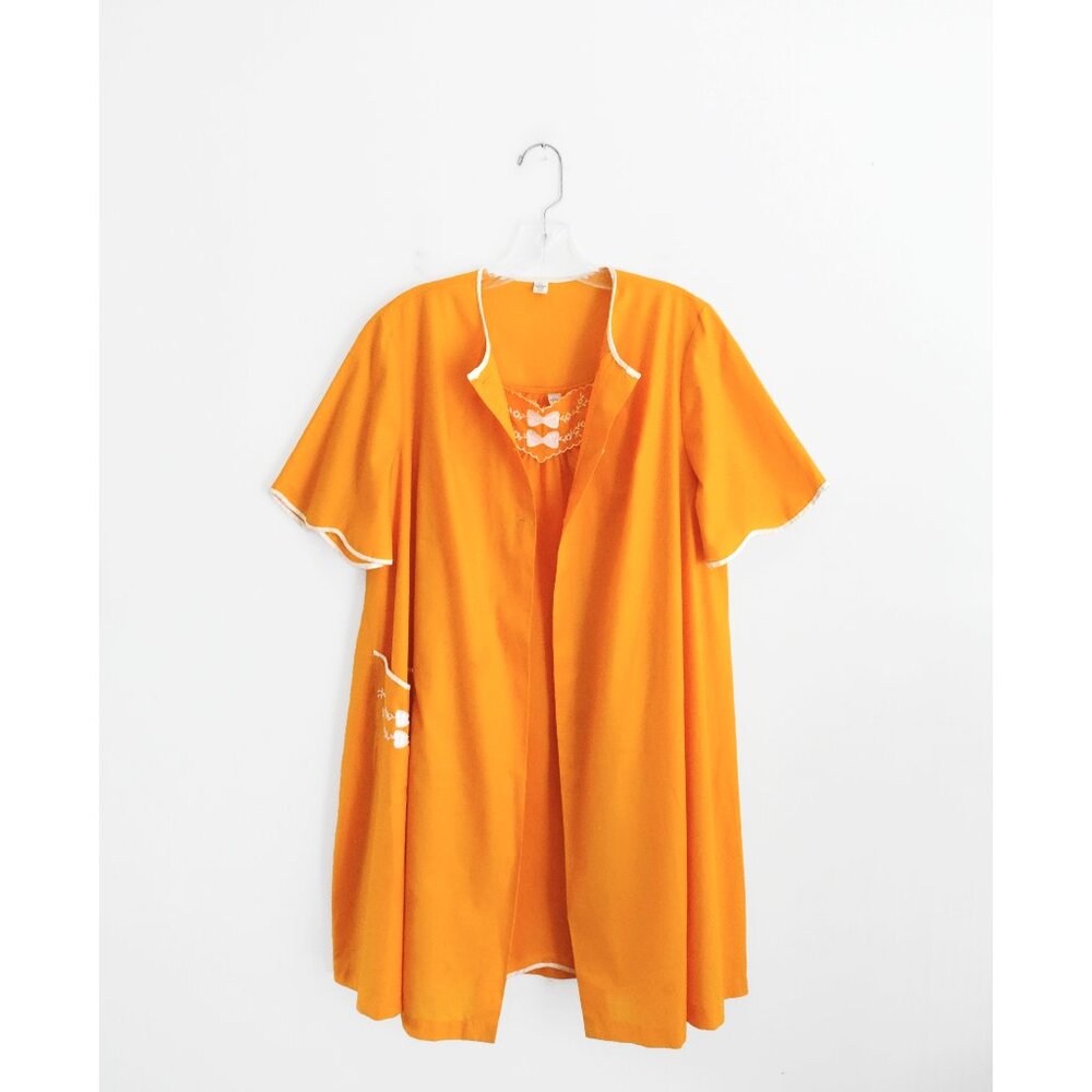 Vtg 50s Schrank Orange Night Slip Dress and Duster Set size Medium